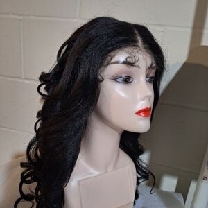 Elegant Black Wavy Human Hair Blend Wig